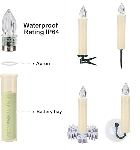 Miniatura 5 de FPOO 10 velas con clip para árbol de Navidad, velas pequeñas que funcionan con pilas con temporizador remoto, velas cónicas parpadeantes con