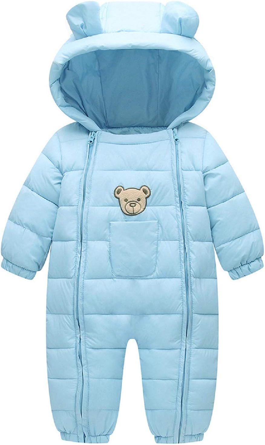 Toddler Baby Cartoon Bear Snowsuit Fleece Hooded Romper