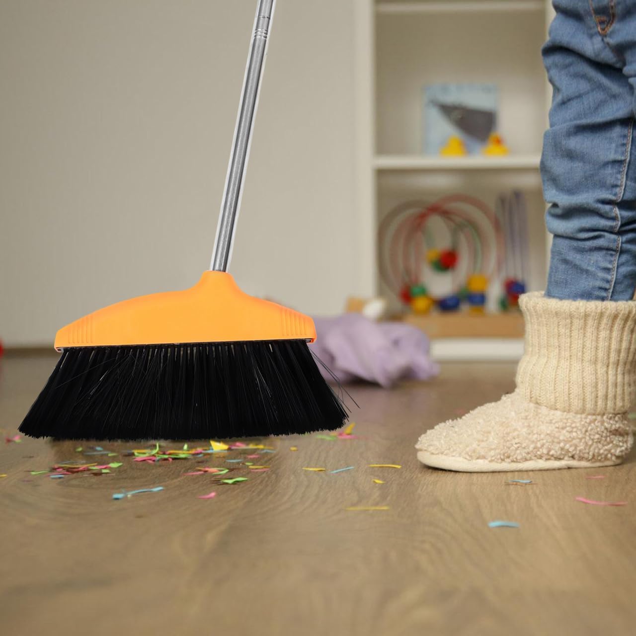 FRCOLOR Long Handle Soft Bristle Broom, Anti-Tangle and Labor-Saving, Stainless Steel and PP Plastic, for Home Kitchen Outdoor Pet Hair Floor Cleaning 33.07 x 11.81 x 1.18 in