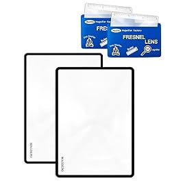 MAGDEPO Magnifying Sheet 2 Pack 3X PVC Page Magnifier B6 Size with 2 Card Size Magnifier Lens and Card Covers, Good for Reading Small Patterns, Maps, Manue, Can Labels, and Books