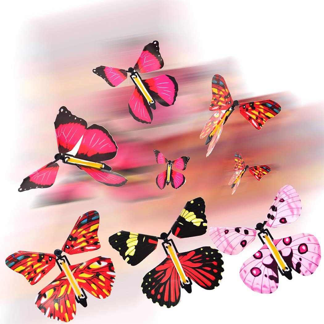 B bangcool Magic Flying Butterflies Rubber Band Powered Funny Wind Up Butterfly Toy Fairy Toy Surprise Gift (6pcs)