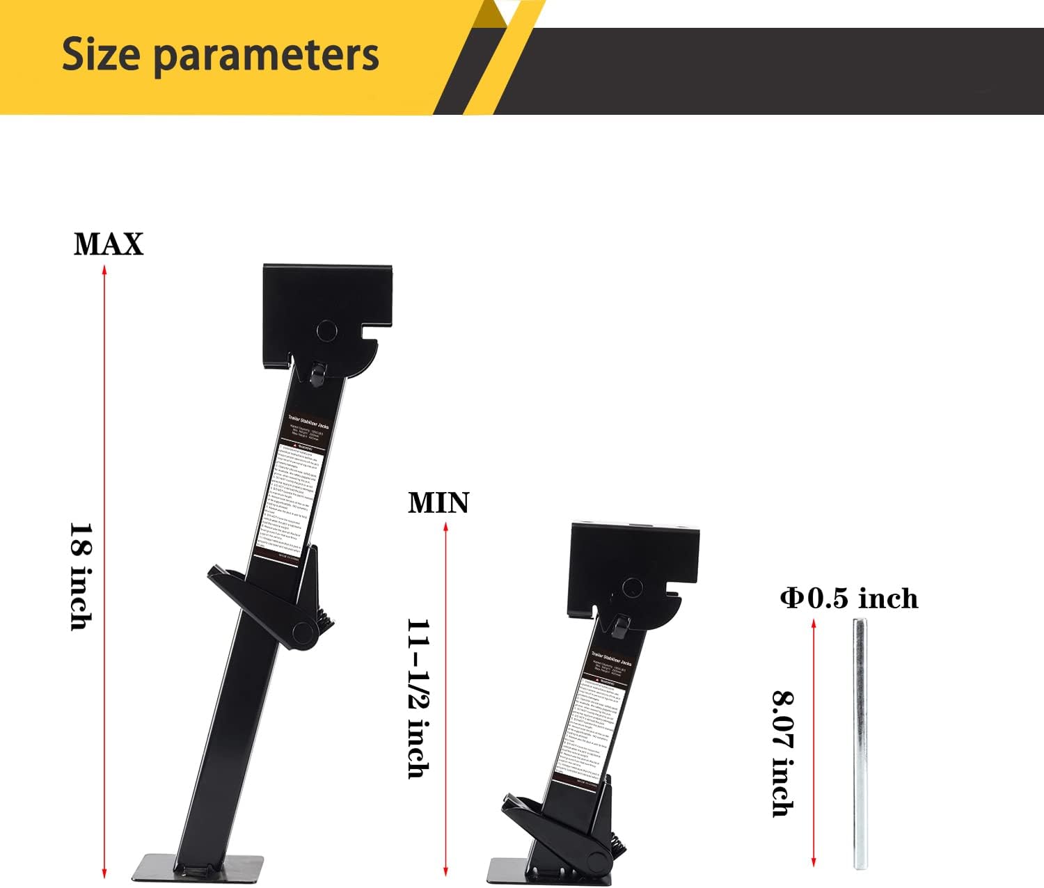 Pair of Trailer Stabilizer Jacks Telescoping RV Camper Accessories for Travel 450kg(1000 Lbs) Capacity Each, 11.5"-18"