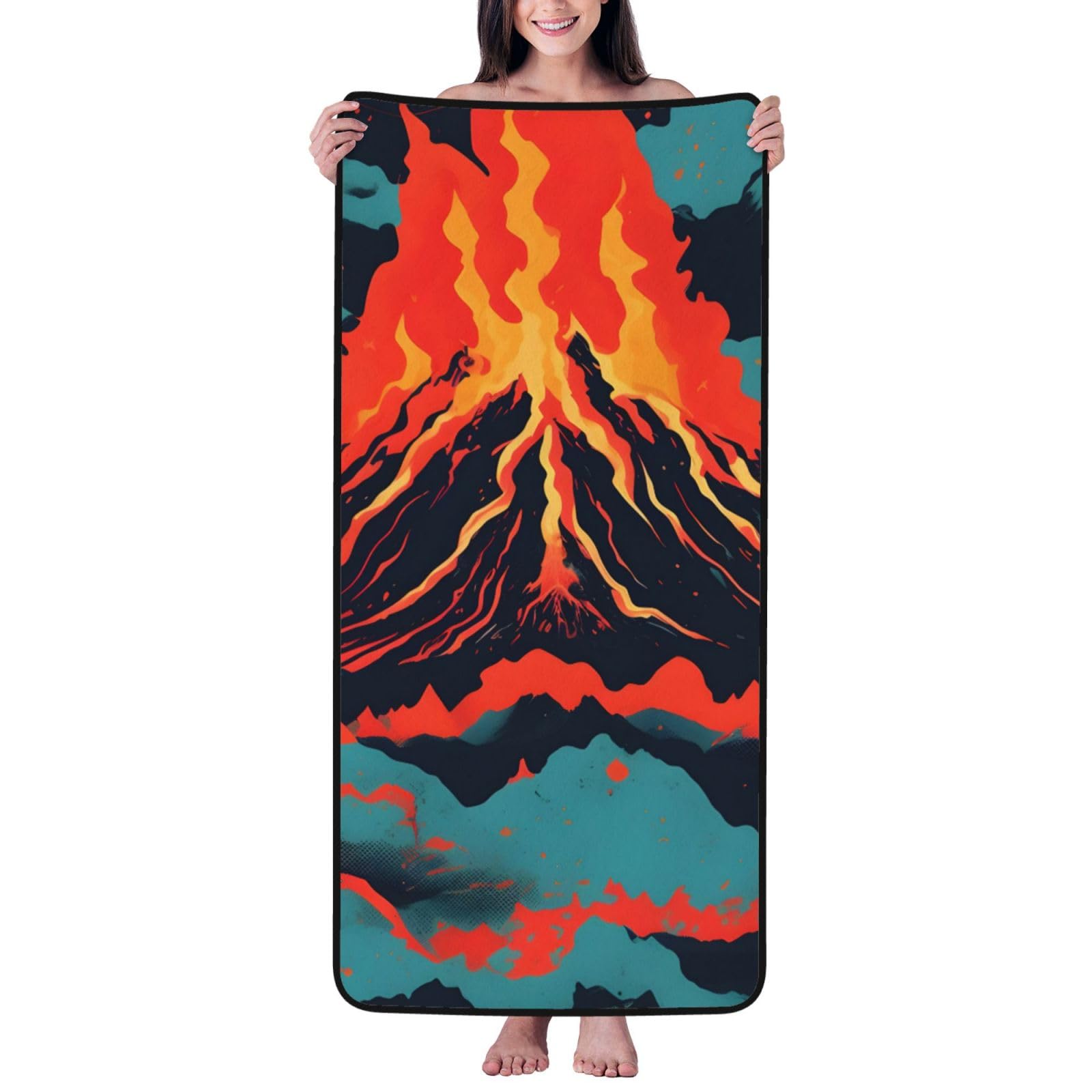 KPXXAQT Volcano Print Coral Velvet Bath Towel Soft Absorbent Towels Home Vacation Or Summer Gifting