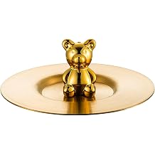 4.13in Stainless Steel Bear Mug Lid, Dust Proof Sealed Stainless Steel Bear Cup Cover, Rounded Gold Creative Bear Mug Cover for Glasses, Ceramic Cups