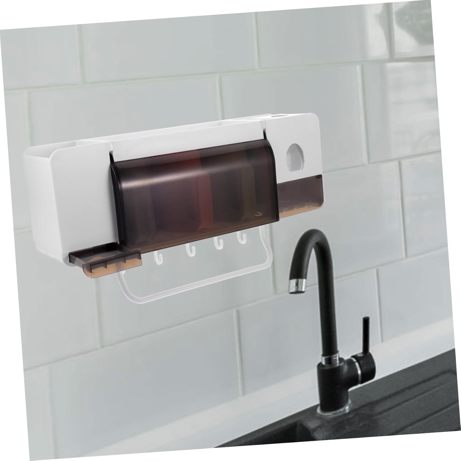 Multi-Functional Toothbrush Holder Wall Mounted for Bathroom Space-Saving Suction Cup Organizer with Toothpaste Dispenser Suitable for Adults and Fits Glass Tiles Wood Marble Metal