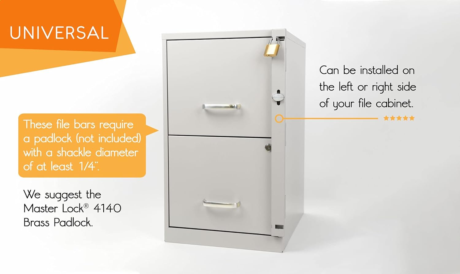 File Cabinet Locking Bar. Fits 2 Drawer File Cabinets. Includes Cobalt Drill Bit. (Beige)