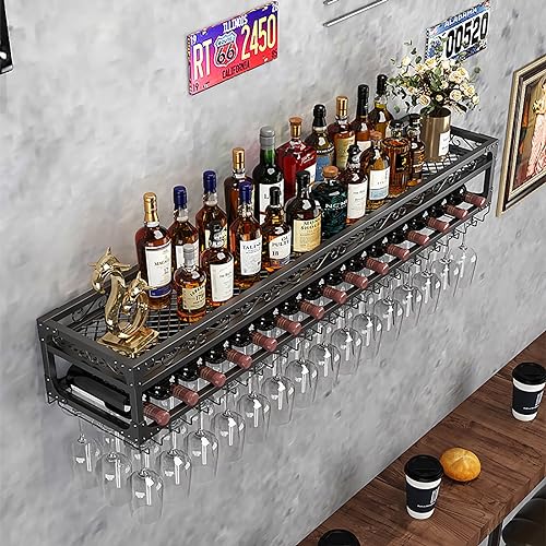 Casier à vin mural avec support pour verre à vin en fer noir - 4