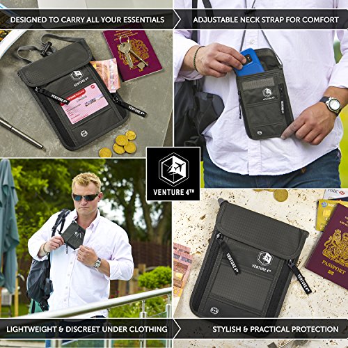 Venture 4Th V4-01-NP-GR Passport Holder Neck Wallet With Rfid Blocking Nylon Lining thumb #4