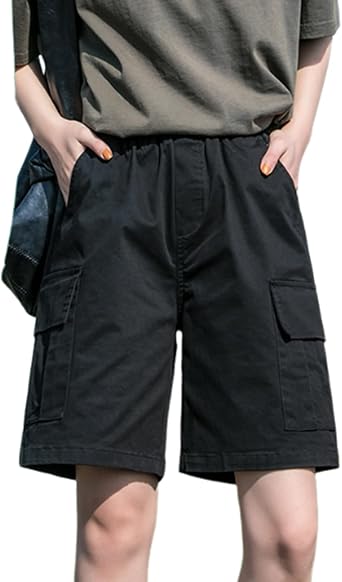 Hewlshawn Womens Cargo Shorts Y2K Athletic Baggy Summer Elastic Waist Wide Leg Casual Hiking Bermuda Shorts Gothic