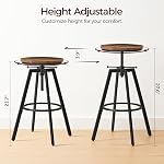 MAHANCRIS Bar Stools, Height Adjustable Swivel Bar Stool, Counter Height Bar Stool, Set of 2 Industrial Bar Stools, Vintage Round Bar Chairs with Sturdy Metal Frame, Rustic Brown BAHR0701