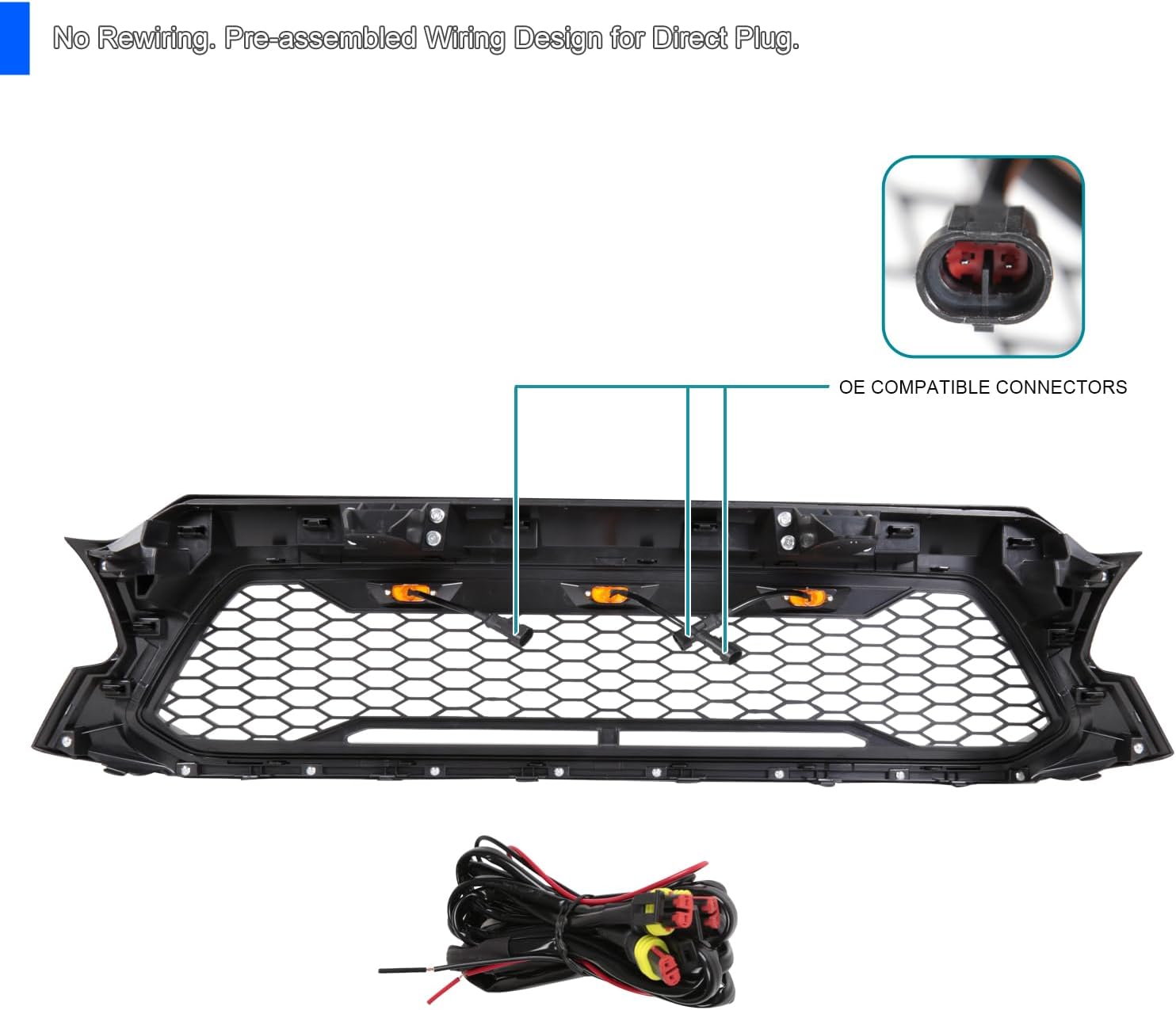 Spec-D Tuning Matte Black Mesh Style Front Hood Grill Grille w/LED Lights Compatible with 2012-2015 Toyota Tacoma