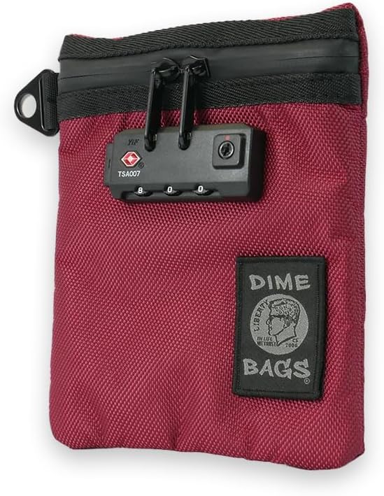 DIME BAGS Locking Odor Sealed Pouch, Carbon Filter Technology for Smell/Spill Protection, 3 Digit Combo Lock for Privacy, Water-Resistant Exterior, Lightly Padded Stash Bag, Capo (6 Inch, Oxblood)