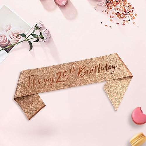 Miniatura 7 de Ceqiny Tiara y coronas de 25 cumpleaños para niñas, tiara de oro rosa de reina de cumpleaños, tiara de princesa con diamantes de imitación con