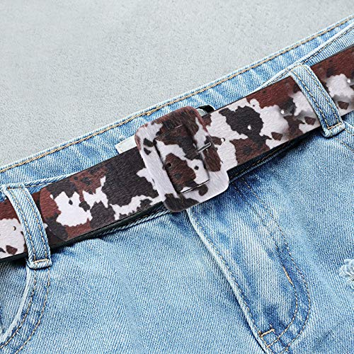 Amosfun Cinto de Vaca Feminino Cinto de Couro Pu Cinto de Moda Impresso de Vaca Cintura Largo Com Fi