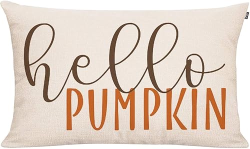GTEXT - Funda de almohada de otoño de 12 x 20 pulgadas, funda de cojín cuadrada de lino para decoración de otoño, calabaza, cuadrada, de lino, para