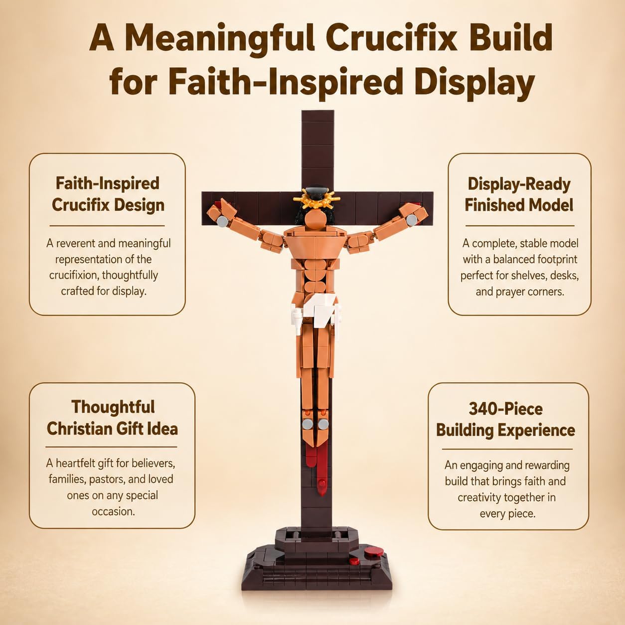 Jesus Cross Building Block Set, 340PCS Bible Building Bricks for Adults and Kids, Jesus Crucifixion Block Set, Christian Religious Decor, Inspirational Faith Gift, Home Office Display