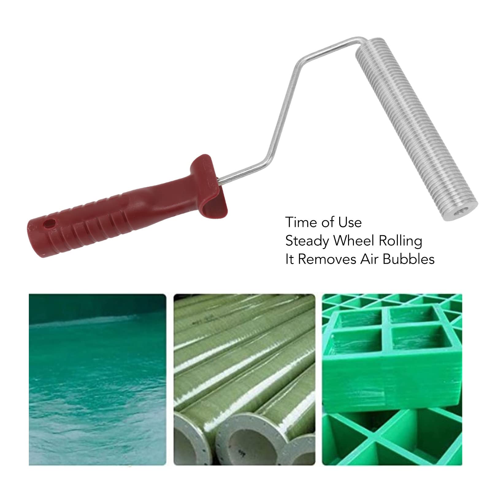 Rodillo de fibra de vidrio de 25 mm x 150 mm, aleación de aluminio, rodillo de laminado de burbujas con mango de plástico, ideal para reparación de bañeras, duchas y barcos, herramienta duradera para