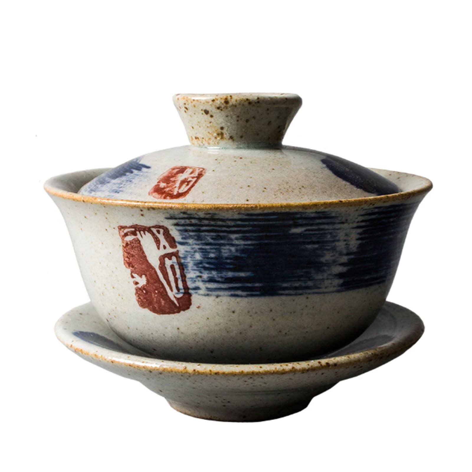 Gaiwan Zuppiera in ceramica Gaiwan dipinta a mano Zen con coperchio Ciotole da tè vintage per camera da letto, regalo per le vacanze, Travel Expo Tazza te