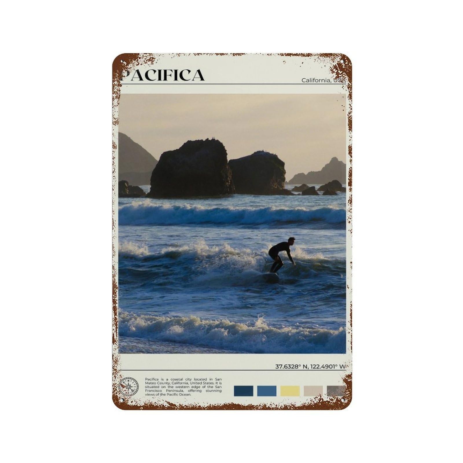 xiaoxiaoshen Real Photo Pacifica Decor California Wall Decor Art Metal Tin Poster Modern Home Decor Art Home Bar Shop Decorations Vintage Sign 30x20cm