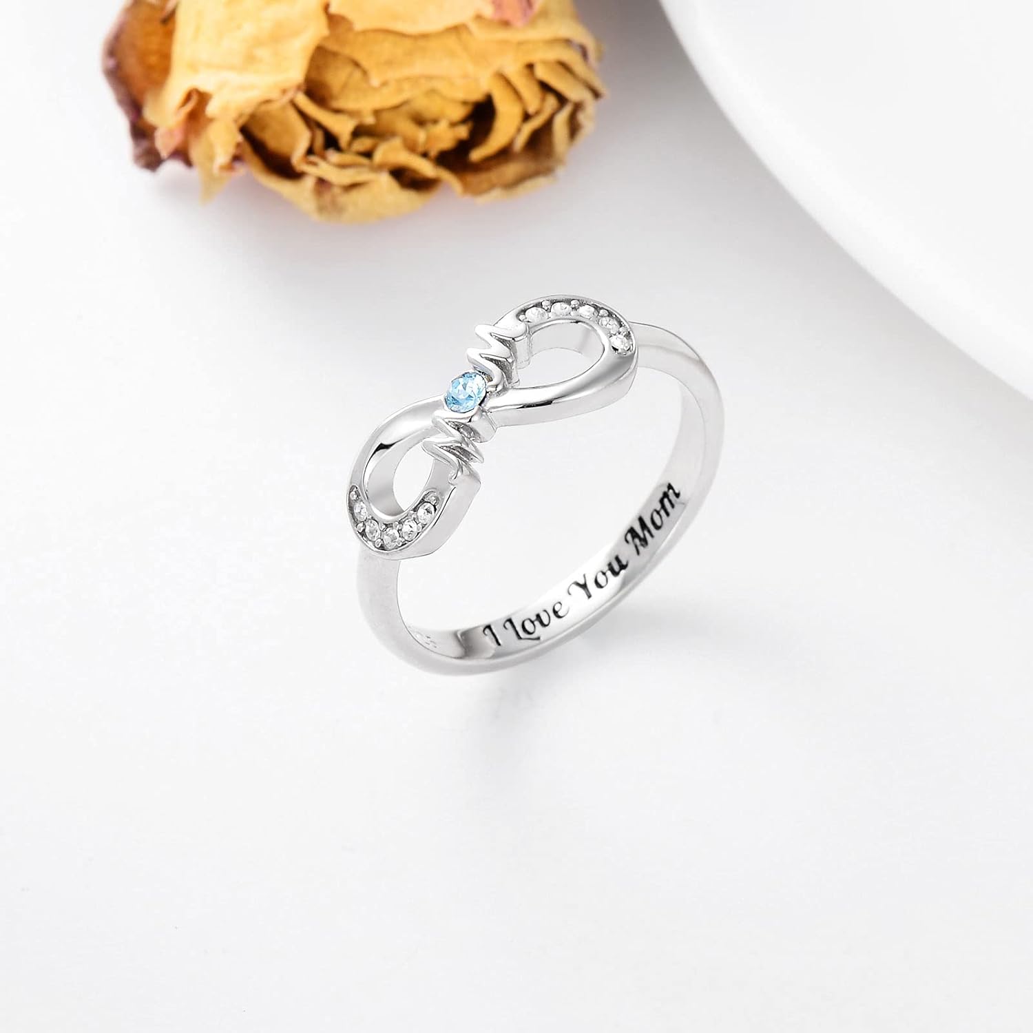 Mothers Day Gift Mom Ring Sterling Silver Infinity Mother Ring with Crystal Gift for Women Mother Grandmother Mother’s Day Gift - Image 5