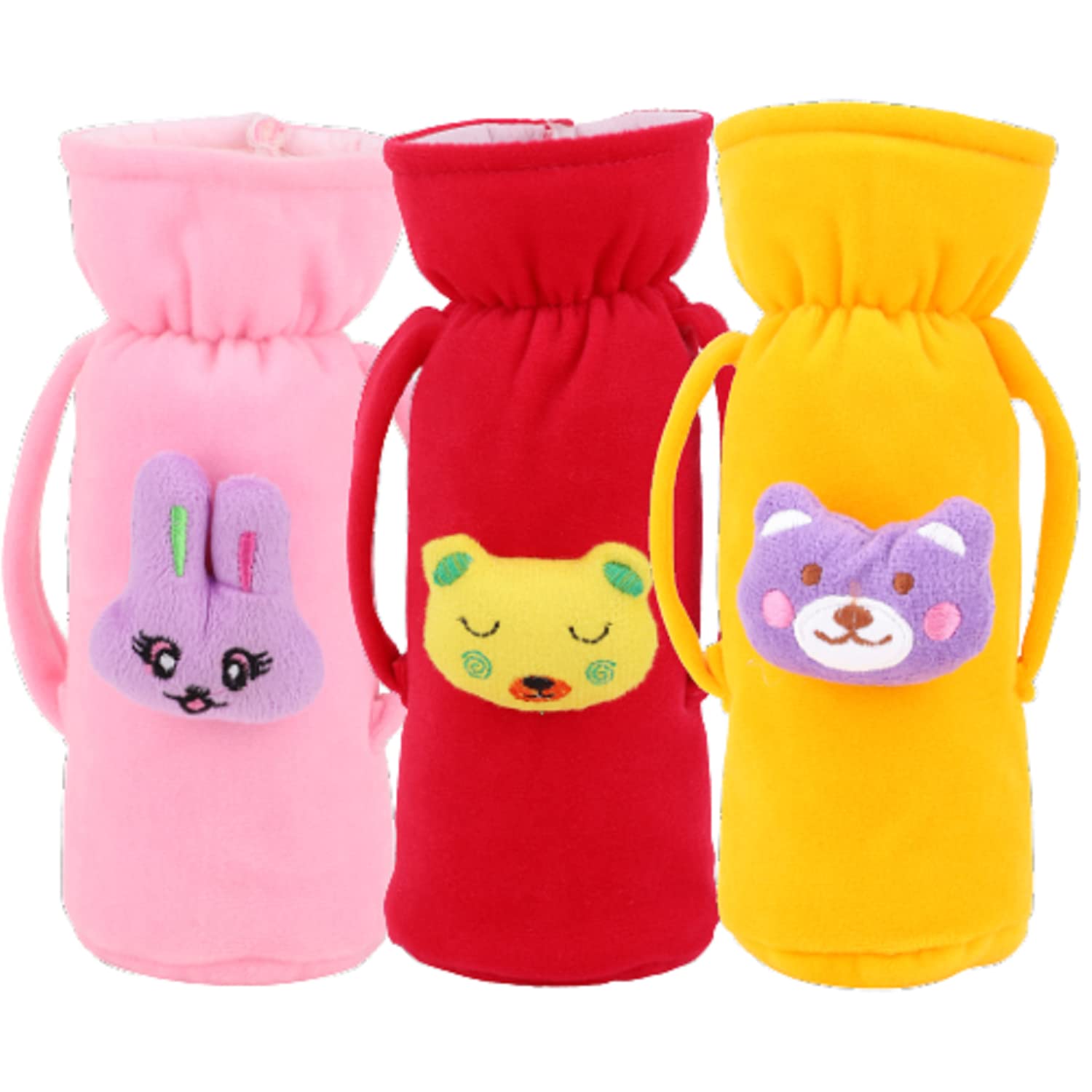 Da Anushi Soft Plush Stretchable Baby Feeding Handle Bottle Cover with Attractive Cartoon Design & Easy to Hold Strap for Newborn Babies, Suitable for 125-250 ML Bottle (Pack of 3)-image-30