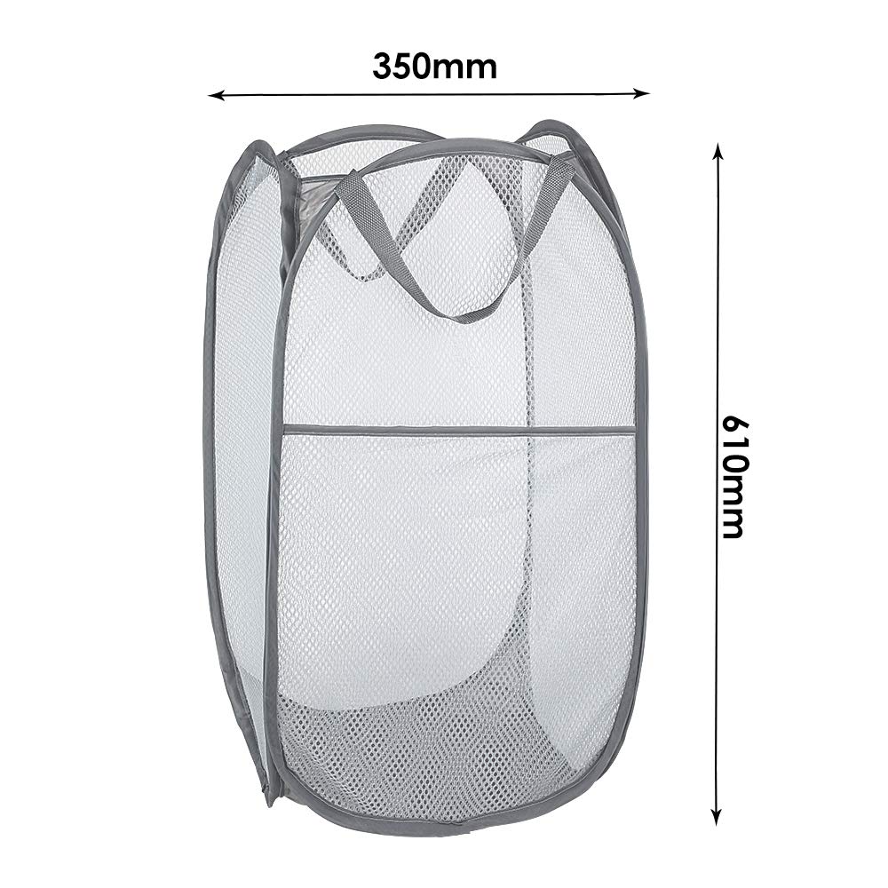 Cestos para Lavandería Plegables 2 Pack Pop-Up Malla Cesto de Ropa Bolsa Bin con Asas Extendidas Gris