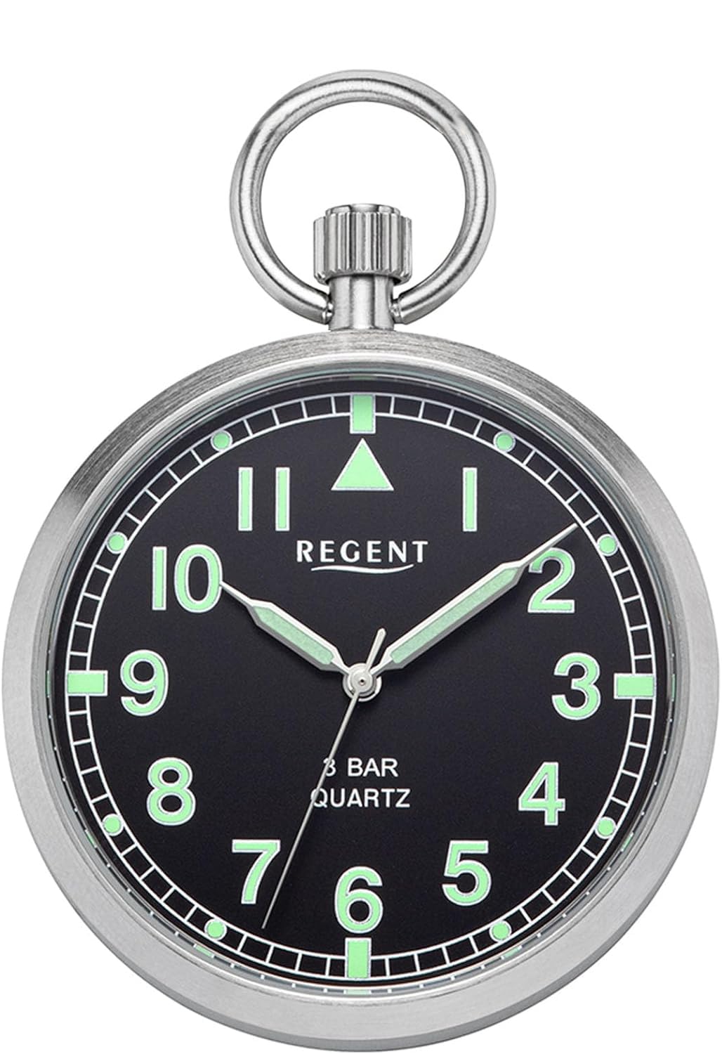 REGENT Herren Taschenuhr Edelstahl 43 MM Quarz Arabische Zahlen mit kurzer Kunstlederkette und Tasche