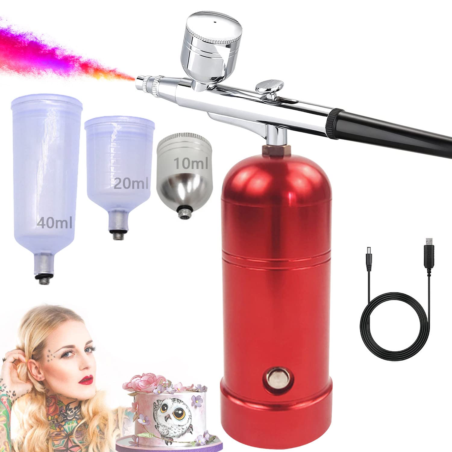 Kit aérographe sans fil avec compresseur, pistolet aérographe mini portable de 32 PSI, pinceaux