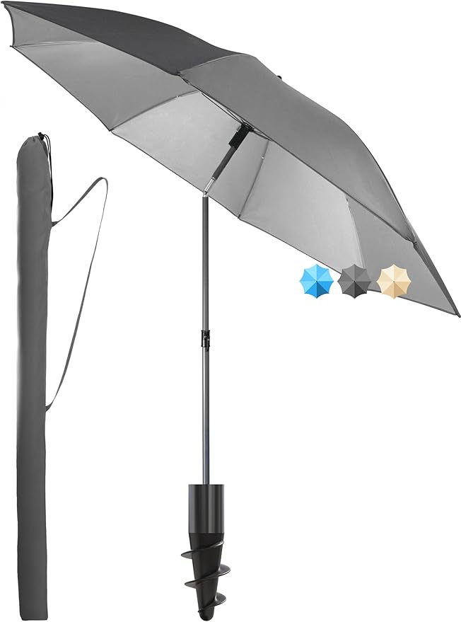 4smile Sonnenschirm Strand mit Schirmhülle, Anthrazit – UPF 50+ Strandschirm Ø180 cm mit sicherem Sonnenschutz Strand, Strandschirm windfest stabil – Ideal als Balkon Schirm, Gartenschirm