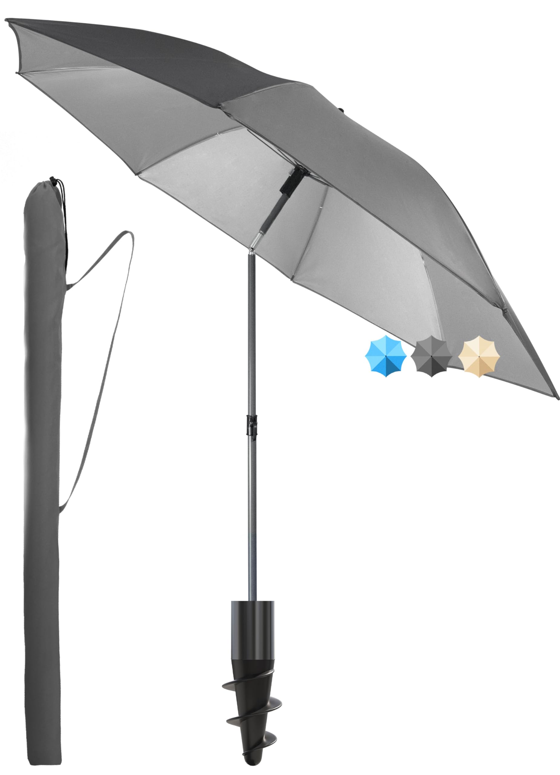 4smile Sonnenschirm Strand mit Schirmhülle - UPF 50+ Strandschirm Ø180 cm mit sicherem Sonnenschutz Strand, Strandschirm windfest stabil - Ideal als Balkon Schirm, Gartenschirm