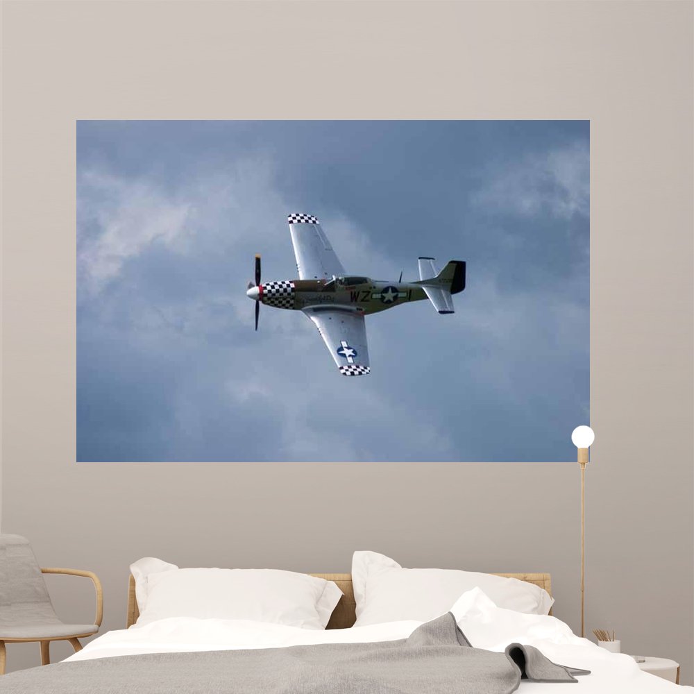 WM28355 P-51 Mustang in Flight Peel and Stick Wall Decals, 72" W x 48" H-Colossal