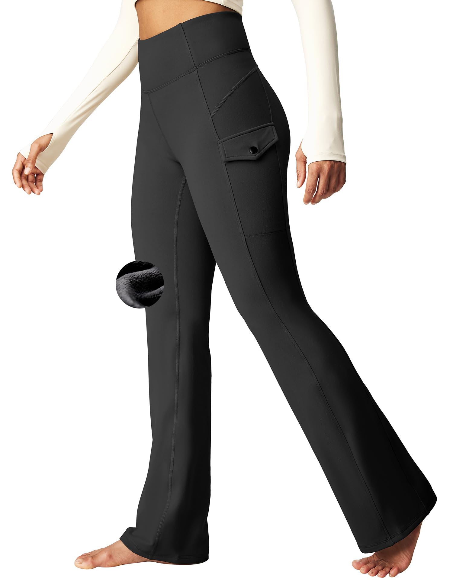 Cargo Pants Women Fleece Lined Leggings Waterproof Hiking Pants Women Thermal Pants Warm Wide Leg Sweatpants Winter