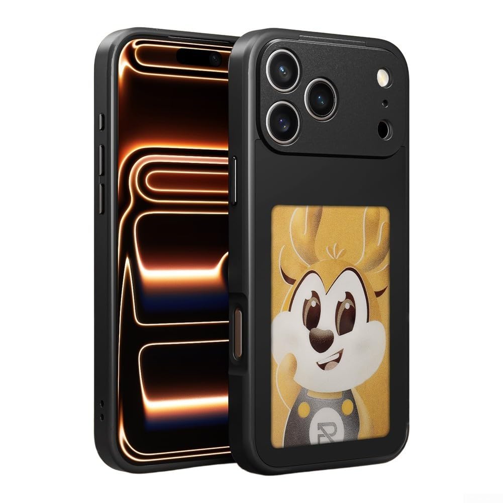 Funda de tinta inteligente para iPhone, funda personalizable de tinta electrónica para iPhone con tecnología NFC y pantalla personalizada de imagen/imagen/foto/texto (17 promax negro)