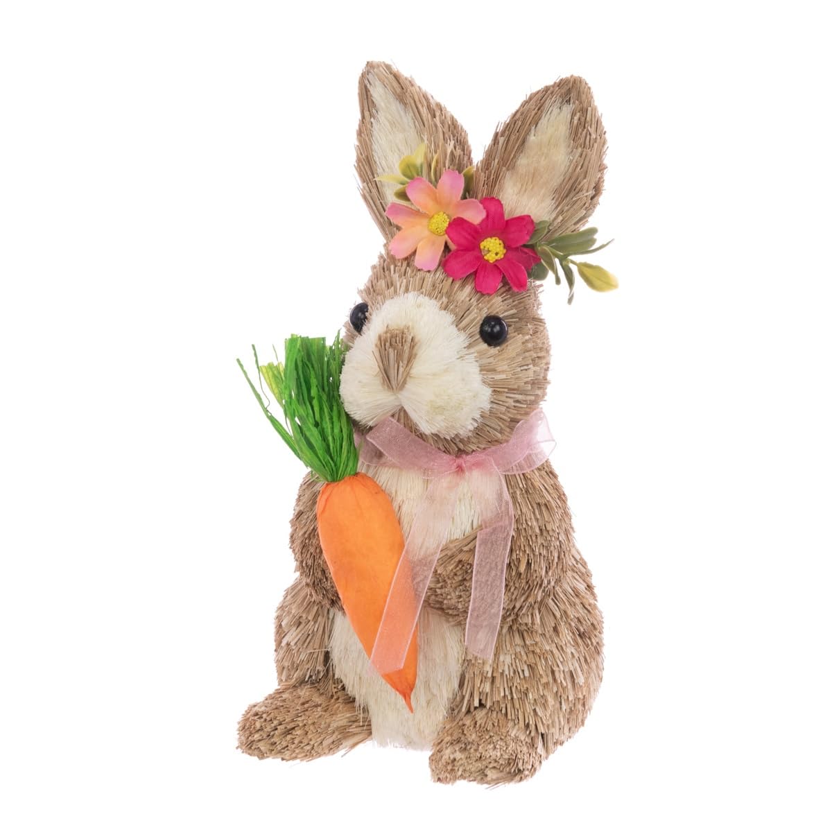 FloralSilk Bristle Floral Rabbit with Carrot Easter Decoration