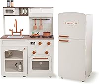 Teamson Kids Little Chef Normandy Wooden Play Kitchen with Modular Fridge, Sink, Oven & 14 Accessories - Vintage Off White for Ages 3+