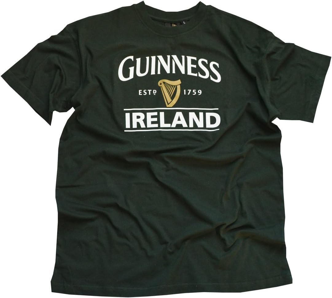 Bottle Green Guinness T-Shirt with Ireland EST. 1759 with Gold Harp Design