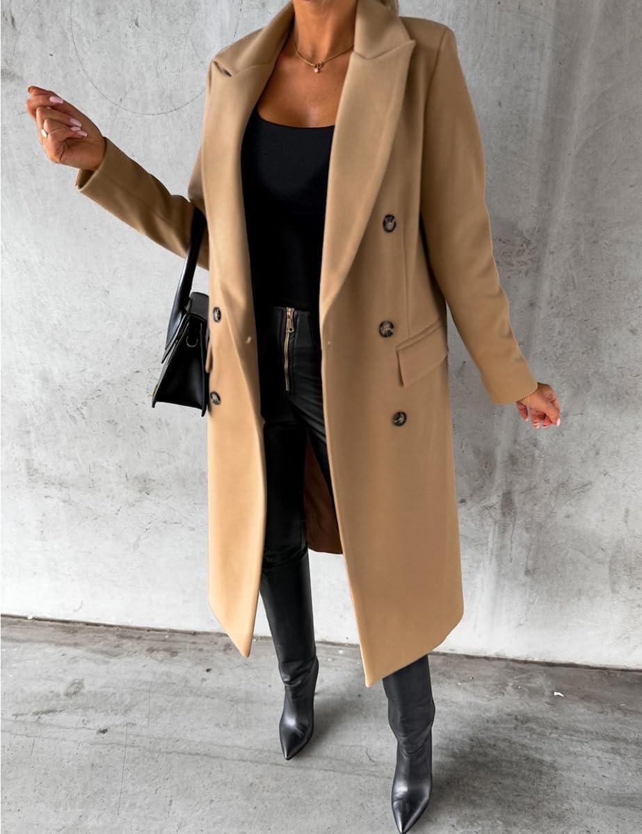 Cappotti invernali in misto lana per le donne cappotto lungo spesso slim fit cappotto doppio petto trench risvolto cappotto casual giacca da pavone