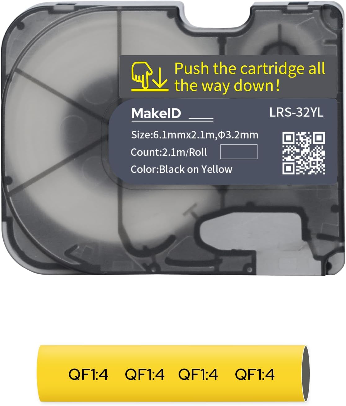 MakeID P31S & P31 Heat Shrink Wire and Cable Labels with Ribbon Label Maker – 3:1 Shrink Ratio, Cable Marking in Electrical, Automotive, and Industrial Environments, 0.24" Dia, Black on Yellow