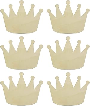 JANOU 6pcs Crown Shaped Wood DIY Craft Cutouts Unfinished Wooden Blank Wood Ornaments for Wedding Birthday Christmas Party Decoration, 7.9x5.9 in