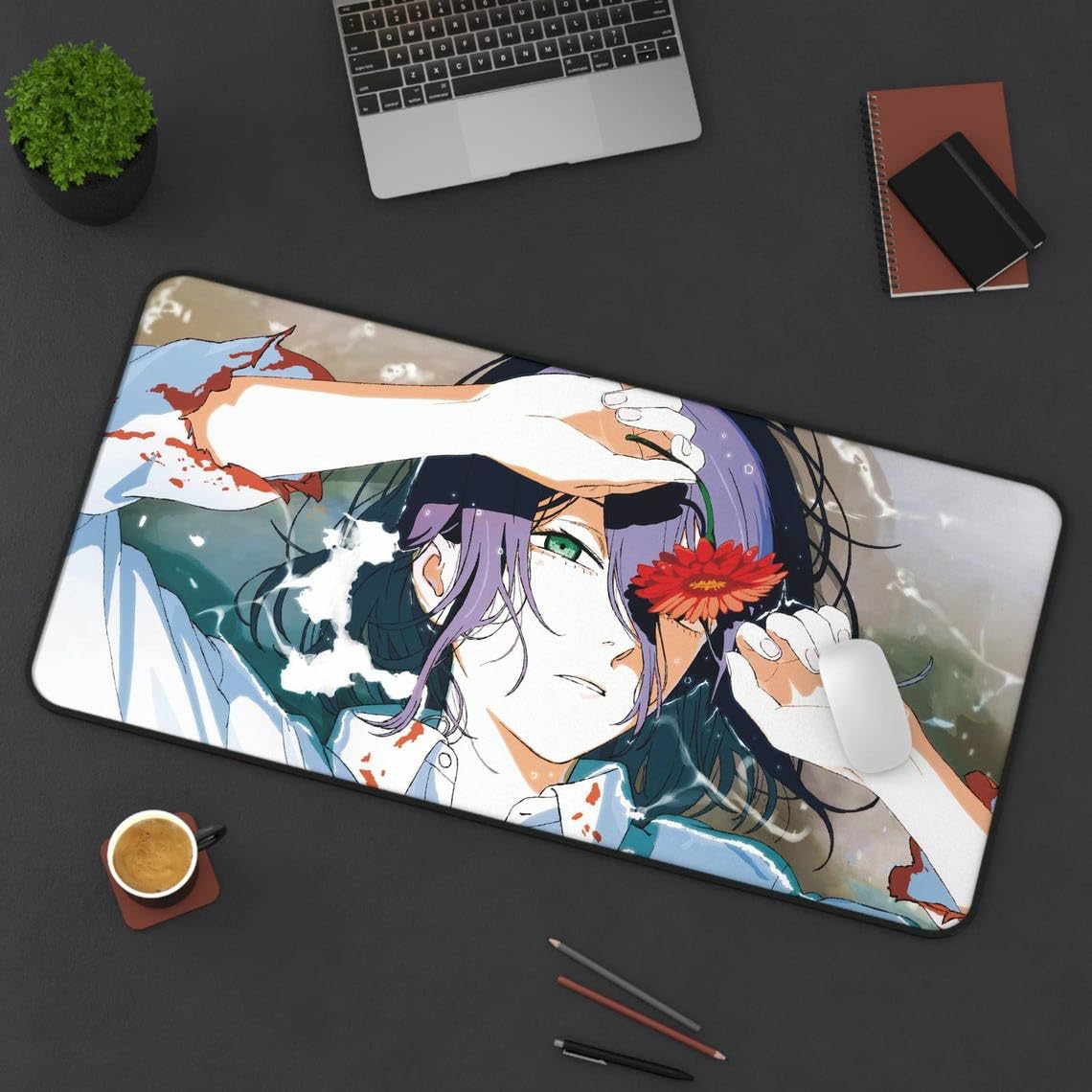 Gadgets WRAP Extended Desk Mat Mouse Pad 18 x 36 Inch, Anti-Slip, Spill-Resistant, Ideal for Home, Office, Gaming Setups - Reze Seraphic Bloodflower Anime