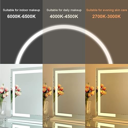 Miniatura 2 de HOMPEN Espejo de tocador de maquillaje con luces, espejo de tocador iluminado, espejo de belleza iluminado de mesa, tiras de luz LED regulables,