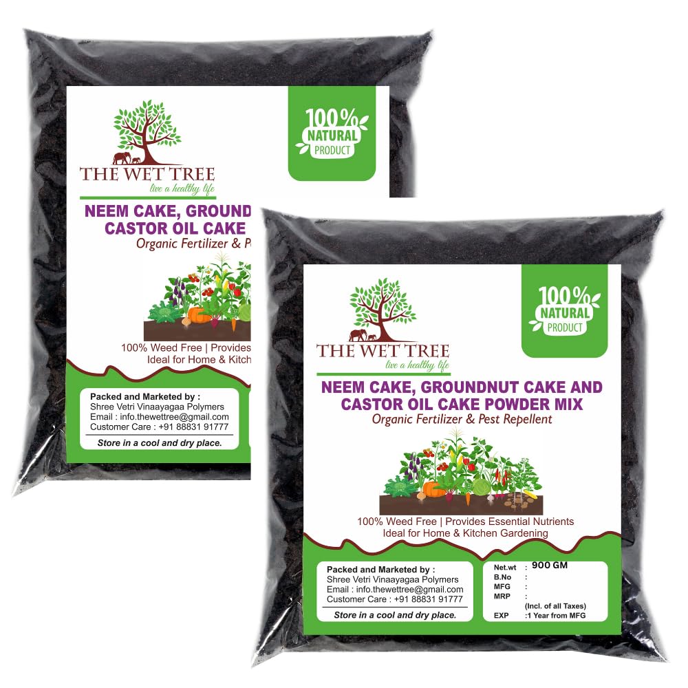 THE WET TREE Neem Cake, Groundnut Cake & Castor Oil Cake Powder Mix | Organic Fertilizer for Plants | Boosts Immunity, Growth, Flowering & Yield (1800)