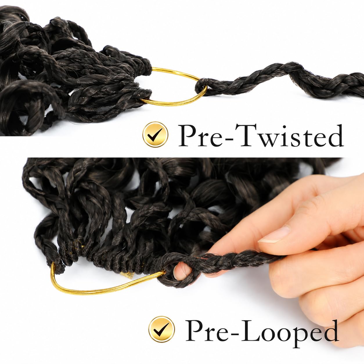 PRE LOOPED Gogo Curl Hair - Crochet Braid - extensiones de pelo para trenzas crochet de aspecto natural KANEKALON premium - 120 mechones 450 gr + 3 accesorios de regalo (#4, 18"45cm)