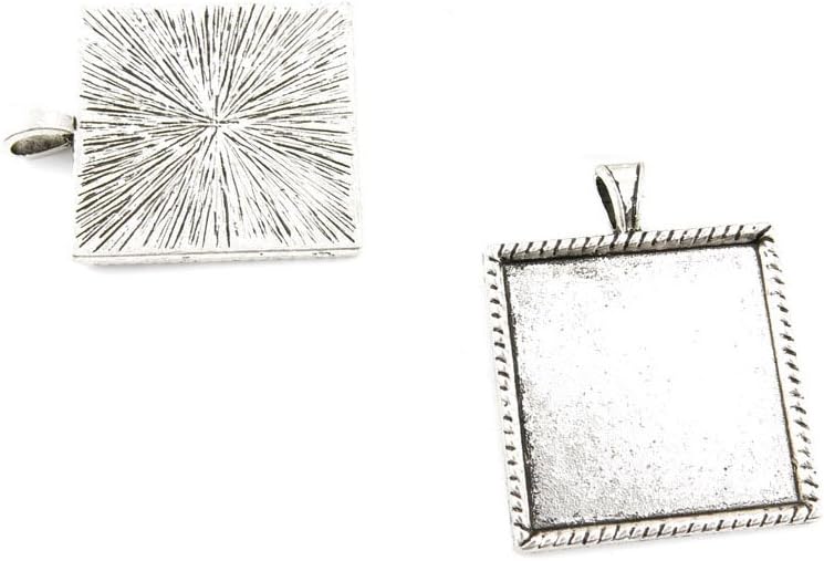 Jewelry Making Charms Retro Silver Tone for Necklace Pendant Bracelet Findings Vintage Bijoux Breloques Bulk 14408 Square Setting Cabochon Frame Blanks