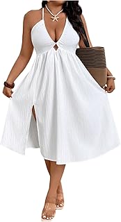 Women's Plus Size Backless Dress Deep V Neck Criss Cross Flowy Split Vac...