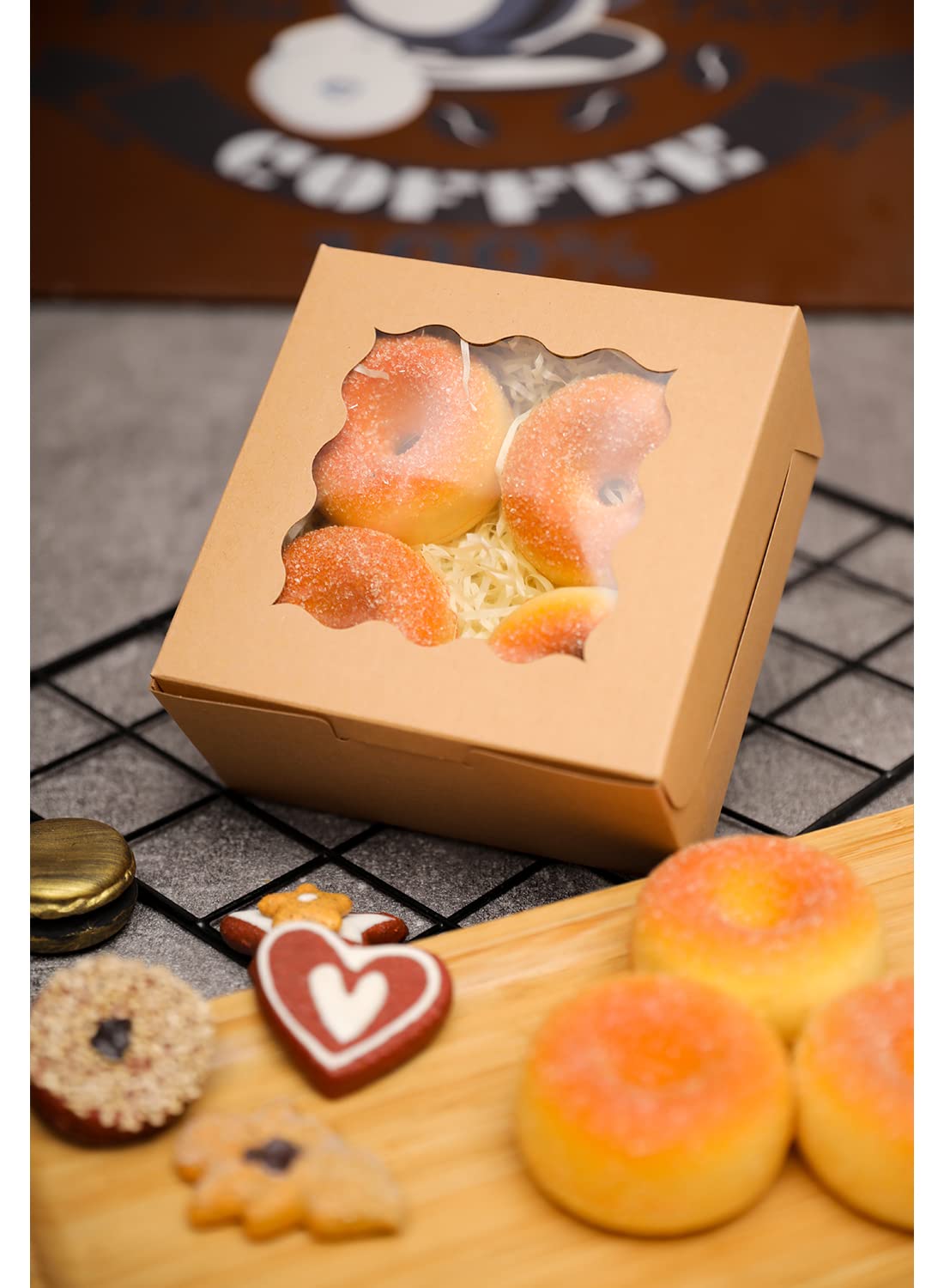 60 szt. pudełek do pieczenia Kraft z oknem, 15 x 15 x 7,5 cm grubości i solidne pudełka na ciasta makaroniowe, pudełka na ciasteczka do piekarni