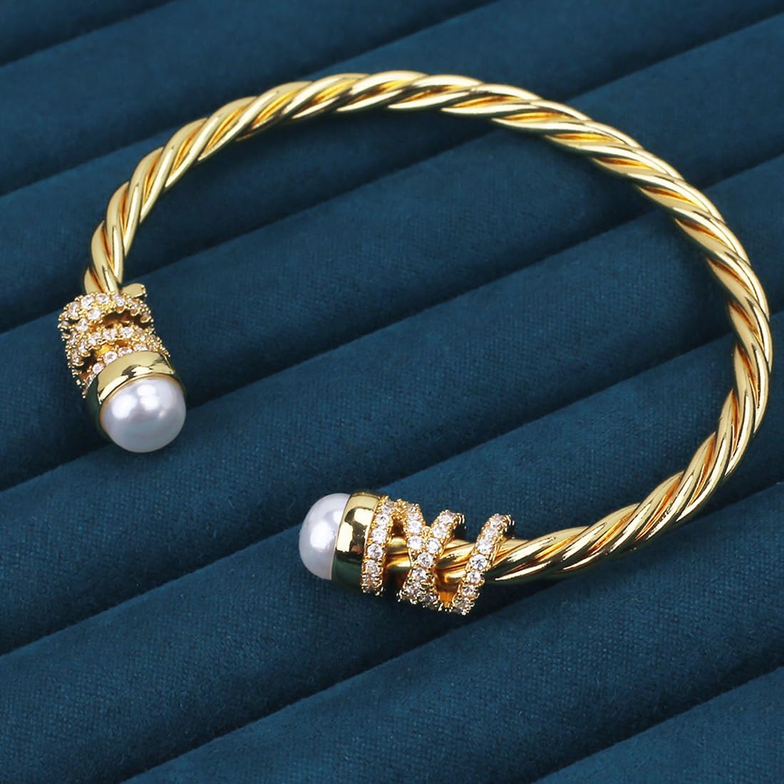 Cuff Bracelet for Women Cable Bracelets Twisted Bangles Crystal Adjustable