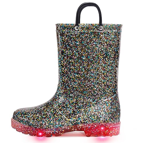 K Komforme Kids Rain Boots, Waterproof Light Up Boots With Easy-On Handles 1 Shiny Black #TOP19