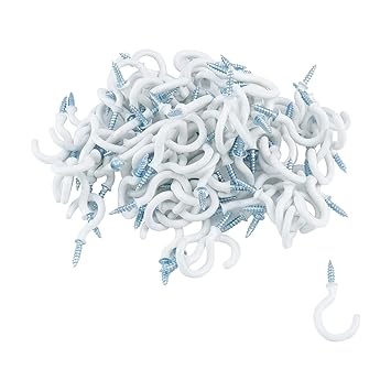 Antrader White Vinyl Coated Screw-in Ceiling Hooks, Nickel Plated Metal Cup Hooks, 1-1/2 Inch, Pack of 100