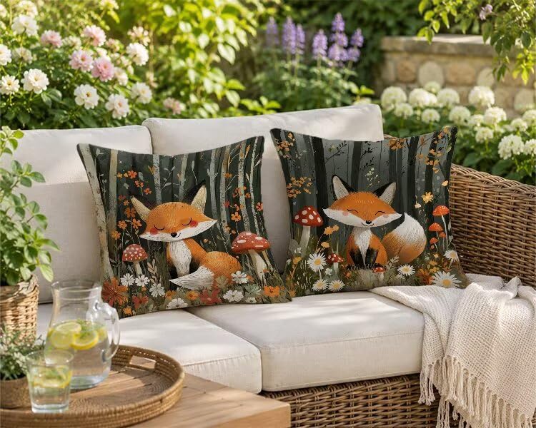 Coussin Extérieur Imperméable en Lin Premium Decoratif Renard